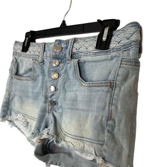 AMERICAN EAGLE OUTFITTERS Hi Rise SHORTIE Button Fly Distressed Jean Shorts sz 6 - Picture 7 of 15